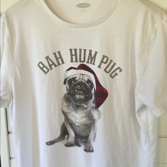 Old Navy White 'Bah Hum Pug' Dog Tee - Picture 1 of 3